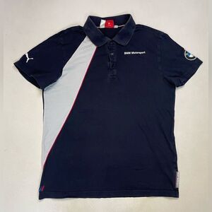 Puma BMW Polo Shirt Men Large Blue Colorblock Short Sleeve
